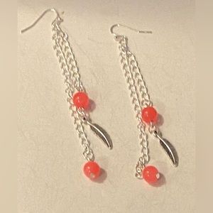 NEW Pink Jade Crystal Gemstone feather earrings